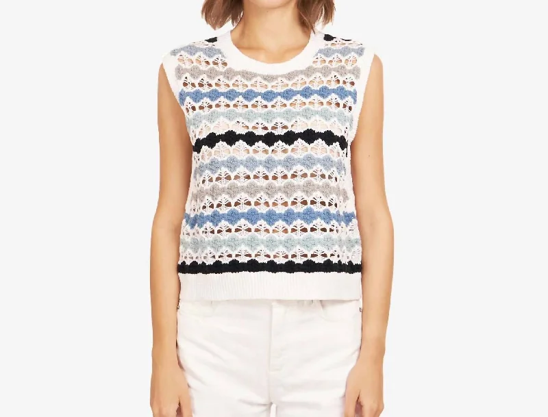 Breathable Style Multi Pointelle Cropped Vest In Blues Combo