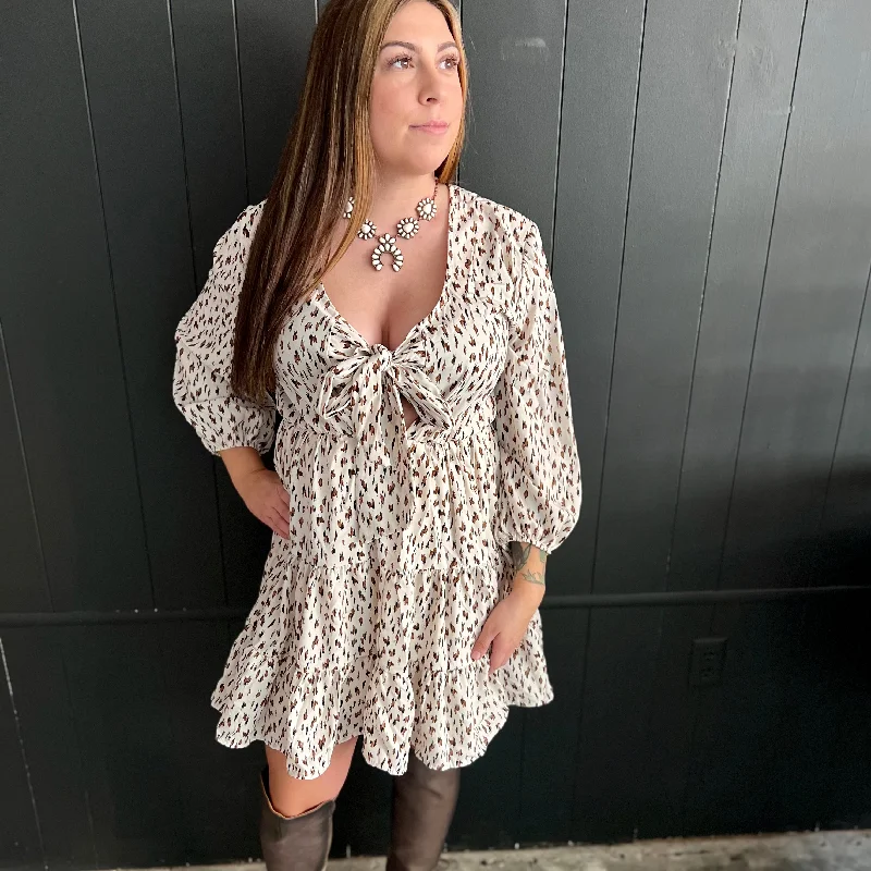 Printed Patterns Coco Cream Tie Front Dress