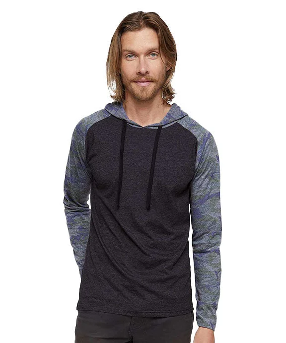 Elegant Wear 6917 - LAT Mens Hooded Raglan Long Sleeve Fine Jersey T-Shirt | Vint Smoke/Vint Camo/Black Elegant Wear 6917 - LAT Mens Hooded Raglan Long Sleeve Fine Jersey T-Shirt | Vint Smoke/Vint Camo/Black