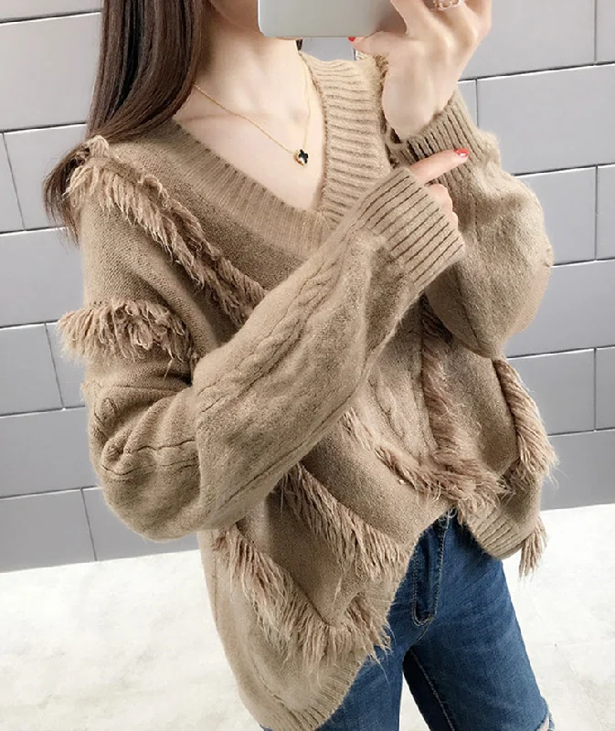 British Fashion Sweet tassel v-neck sweater long sleeve sweater  120