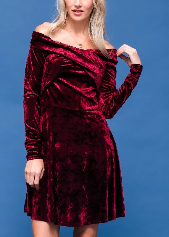Retro Design Velvet Off Shoulder Dress