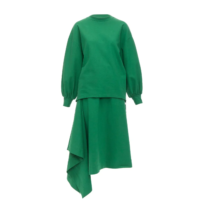 Multi-functional style Hyke Cotton Pullover Sweater Asymmetric Hem Skirt Set
