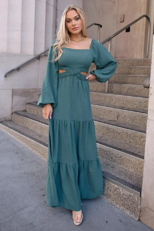 Bright Colors Amara Sage Cut Out Maxi Dress - Final Sale
