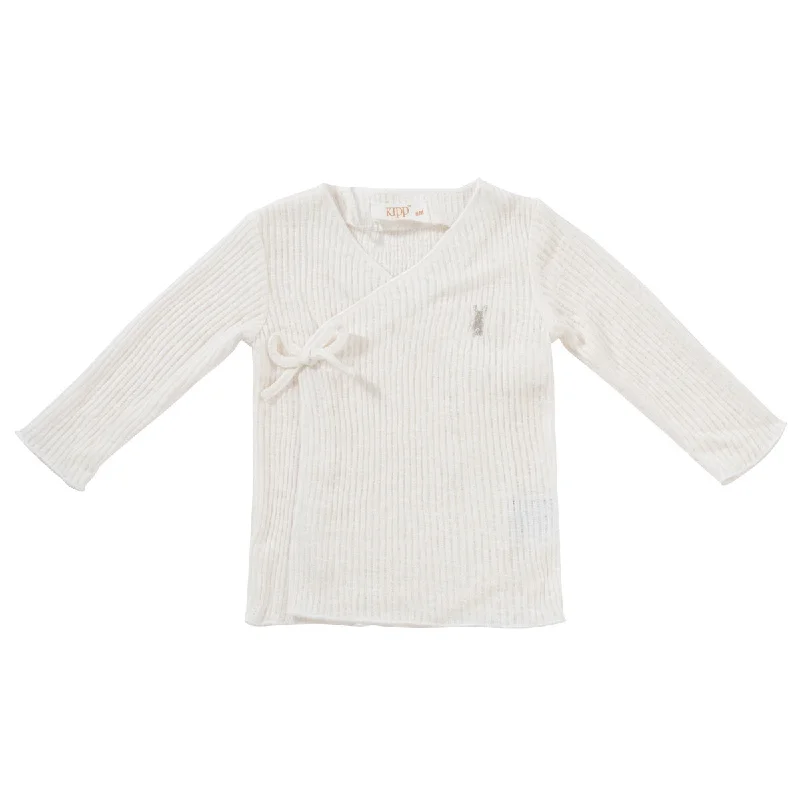 Simple Design KIPP WHITE RIBBED WRAP SWEATER