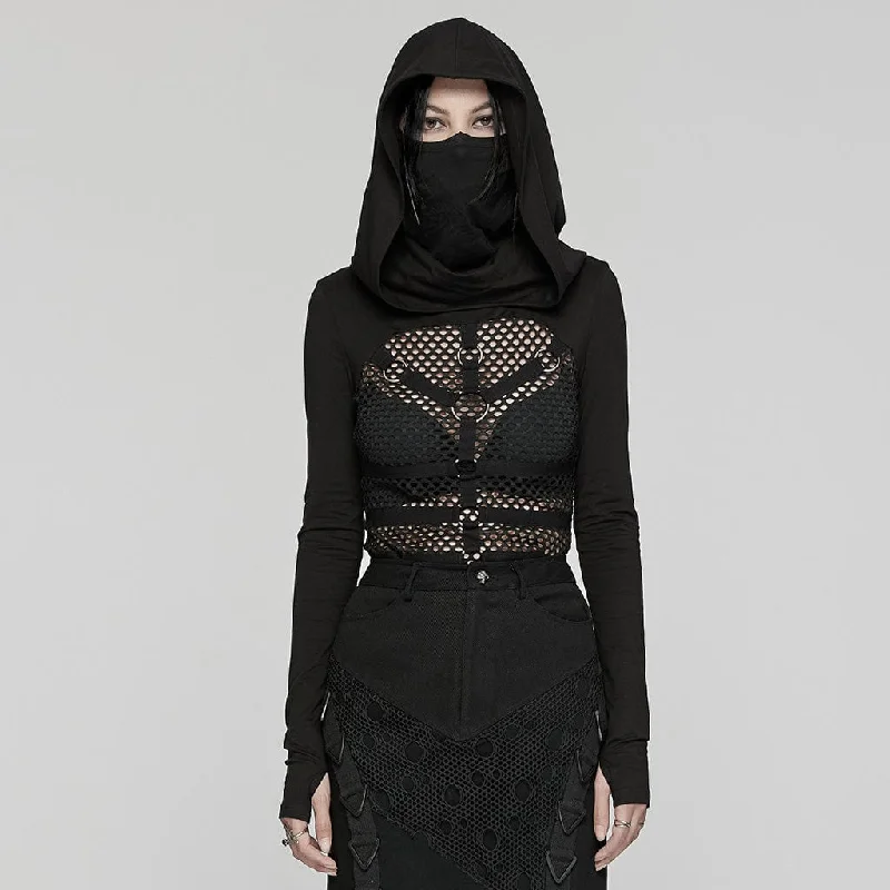 Advanced Design Women's Punk Mesh Splice Sheer Hoodies
