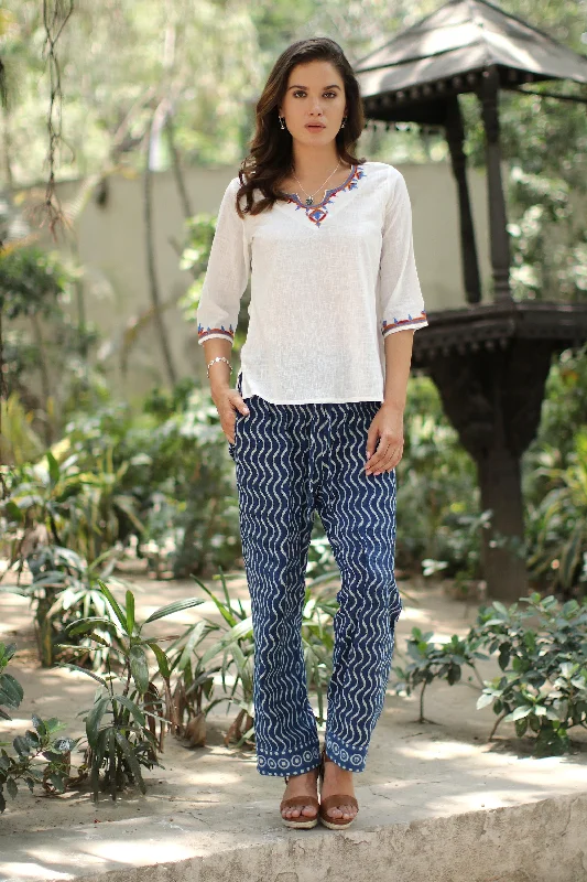 Elegant And Charming Steps Zigzag Block-Printed Cotton Pants from India