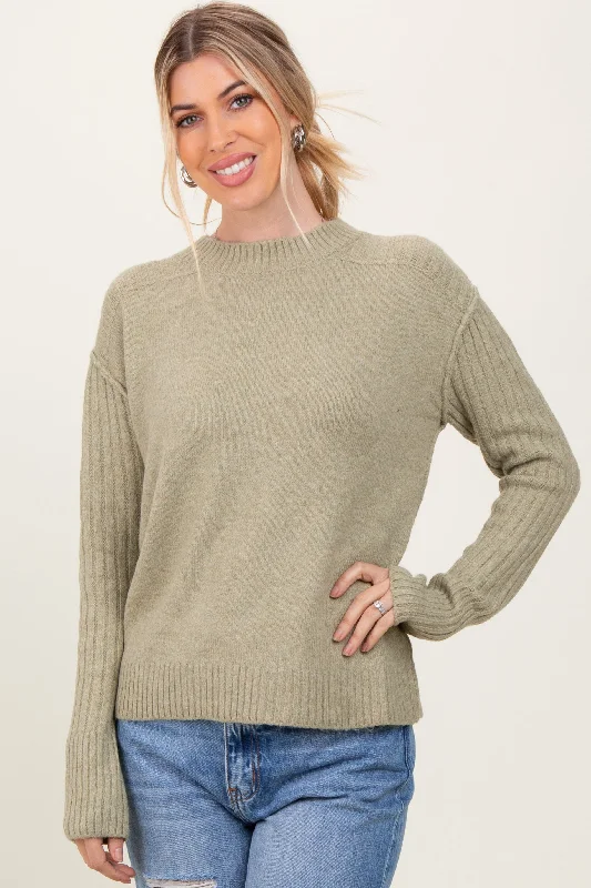 Carefree Light Olive Long Sleeve Raised Seam Sweater