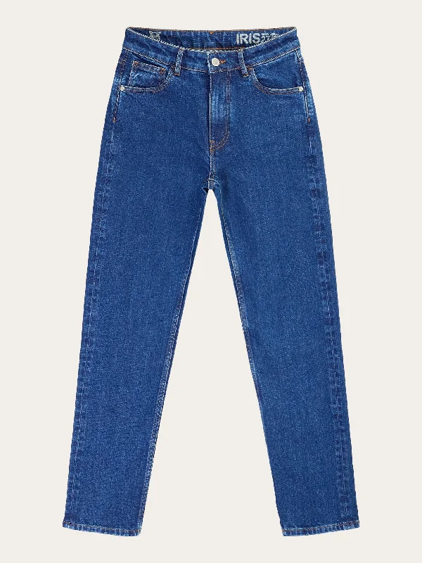 Cool Breeze At Night IRIS Mom mid-rise medium blue 5-pocket cropped jeans - Medium Blue