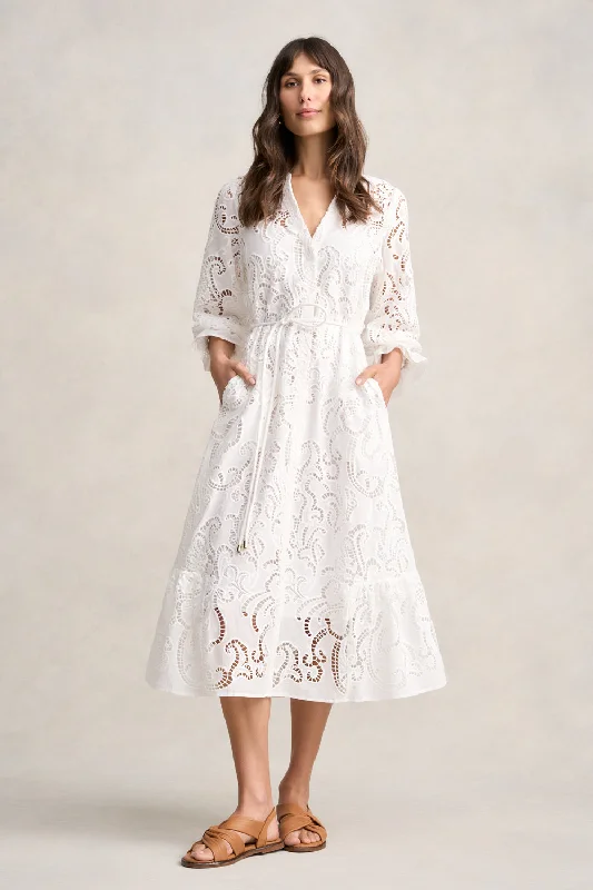 High-quality fabrics Broderie Lace Dress - White