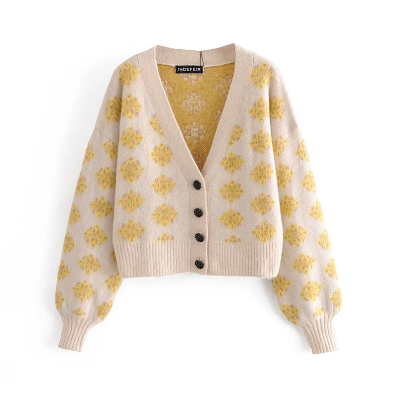 Luxury Classic Autumn women's jacquard knit cardigan  1352