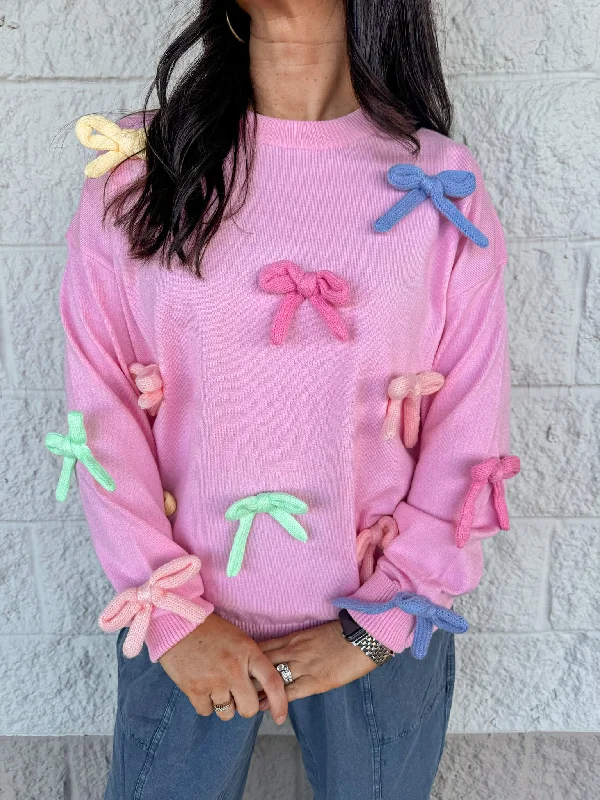 Cute Style Bow Tied Delight Pink Sweater