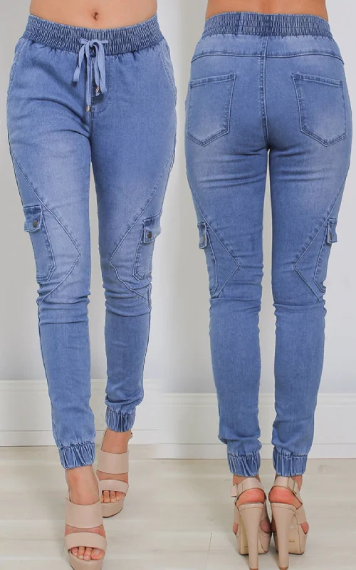 Luxury Temperament Chic Cargo Chinos - Mid Blue