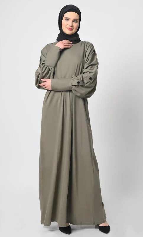 Classic Style Cotton Jersey Abaya with Decorative Button Detailing