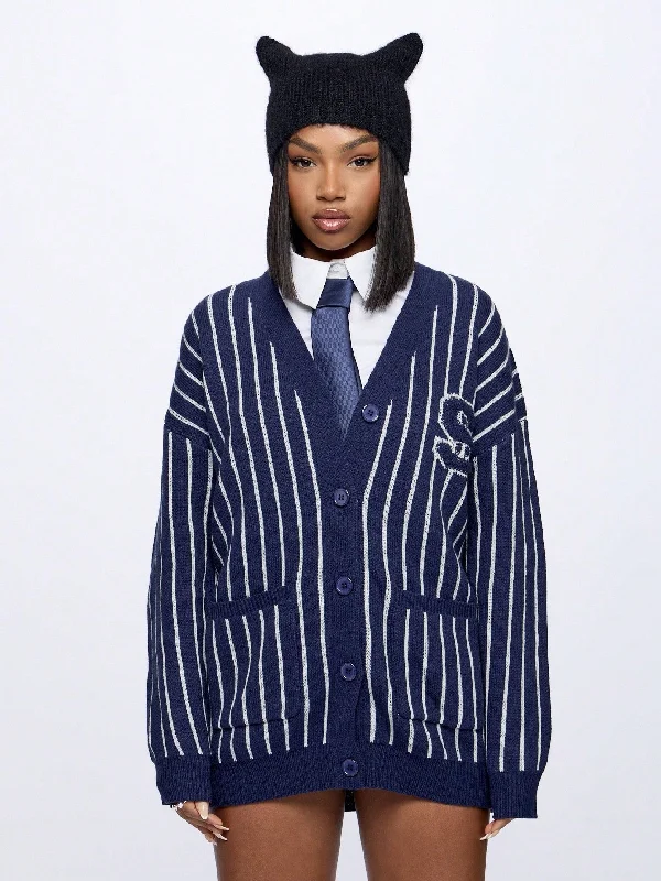 Breathable Design SUMWON WOMEN Striped Varsity Cardigan With Front Pocket Detail