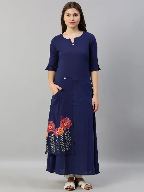 Street Cool Neeru's Blue Embroidered Straight Kurta