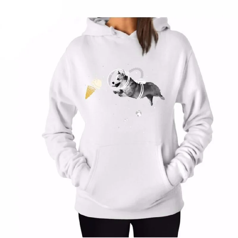 Street Show-off Style Women's Cotton Solid Colour Dog Icecream Hoodie