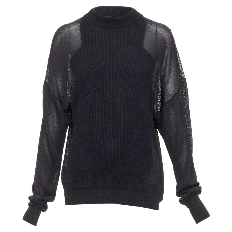 Short skirt design Alexander Wang Wool Blend Cable Knit Sheer Sleeve Sweater