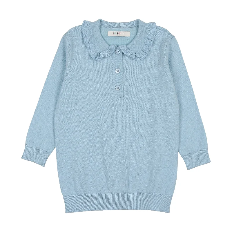 Design Must-have Coco Blanc Pale Blue Ruffle Collar Sweater