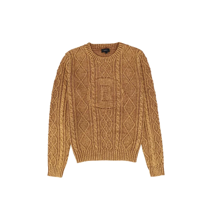 Urban Comfort Bamboo Camel Braided Embroidered Knit Sweater [FINAL SALE]