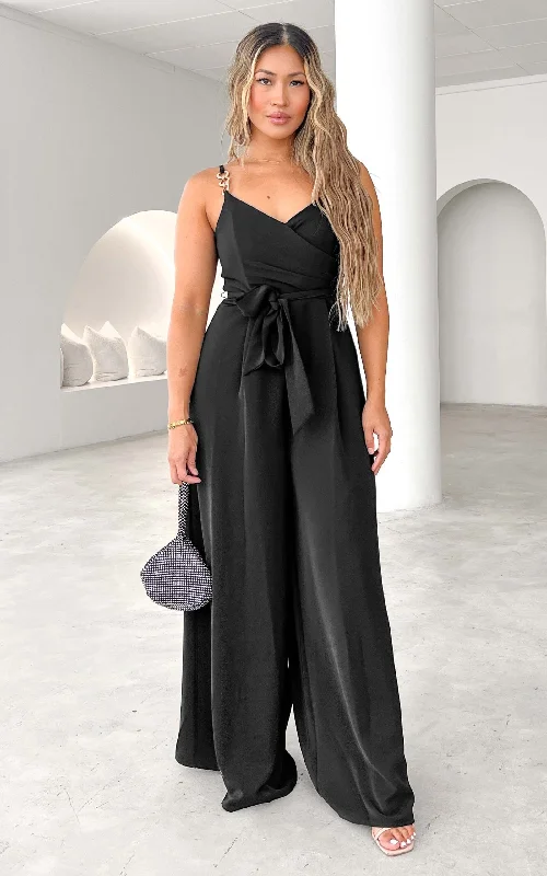 Celebrity Picks Diaz Shirred Back Panel Wide Leg Jumpsuit - Black
