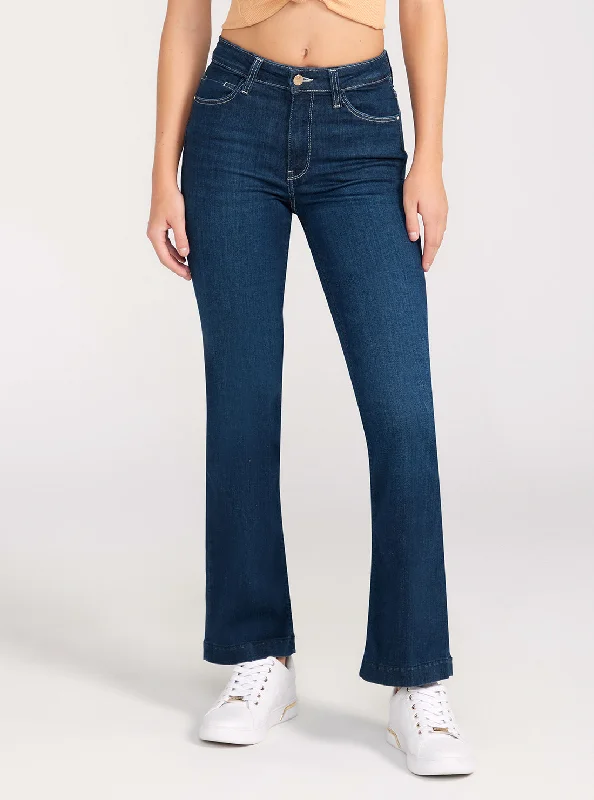 Sports Jacket Mid-Rise Sexy Bootleg Cut Denim Jeans In Dark Wash