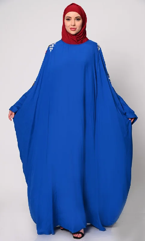Casual And Casual Beautiful Floral Embroiderd  Zara Blue Kaftan with Pockets