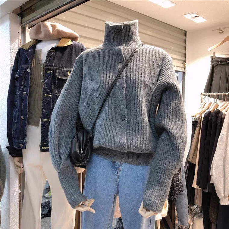 Exquisite Tailoring Sweater jacket, thickened, loose, lazy, turtleneck, winter's new bat-sleeved cardigan  1399