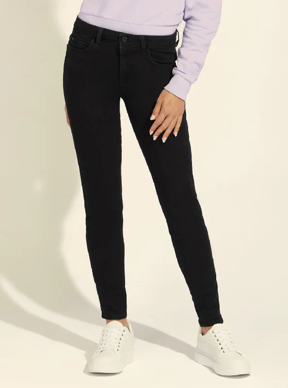 Cool Style Mid-Rise Curve Skinny Denim Jeans in Black