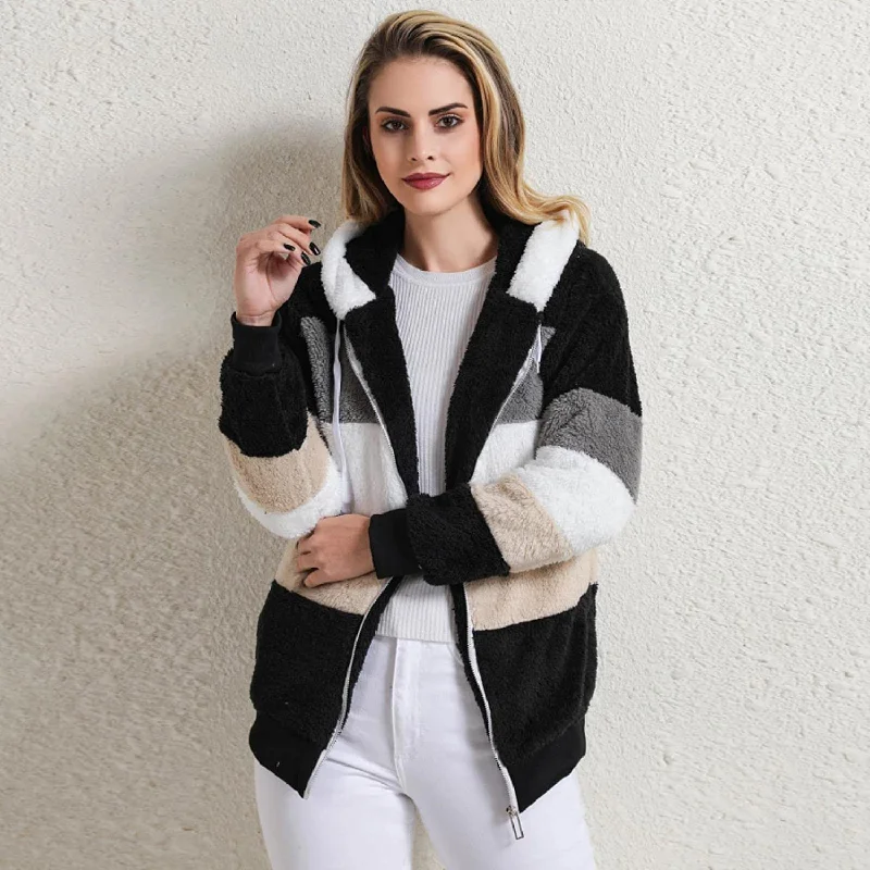 Sports And Leisure Women's Loose, Warm and Plush Hooded Jacket for Winter