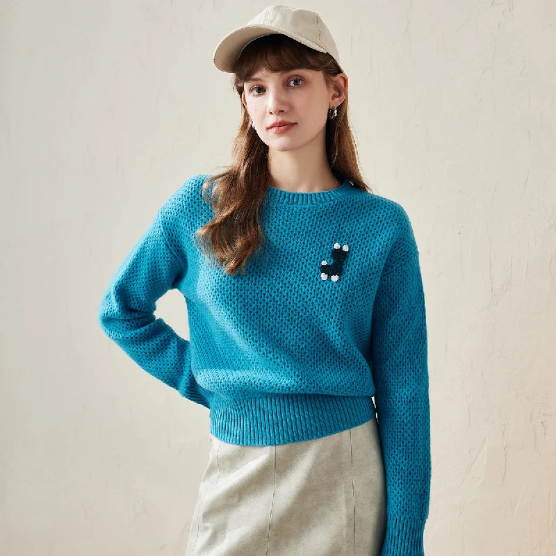 Retro Lace Fabric 100% Wool Embroidered Patch Knit Sweater