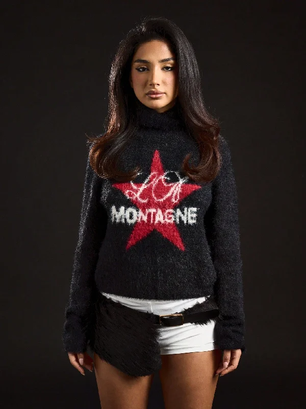 Summer Selection SUMWON WOMEN Printed Fluffy Knit High Neck Long Sleeves Ski Sweater