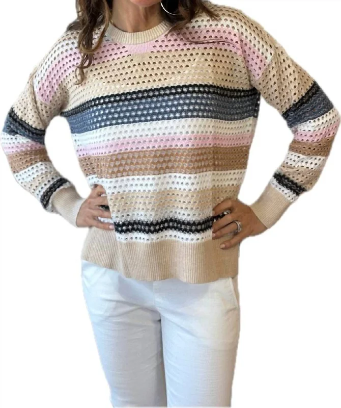 Trendy Comfort Striped Mesh Sweater In Multi Stripe