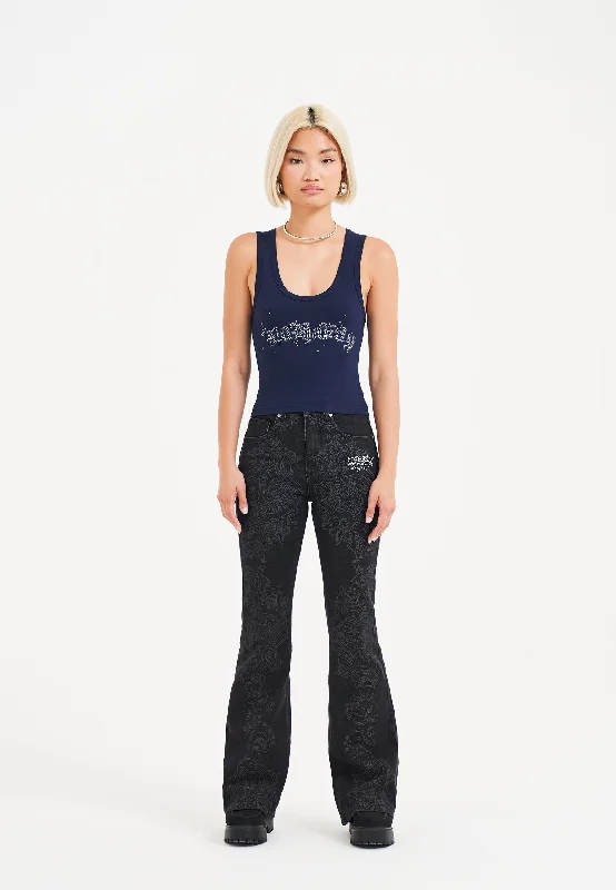Carefree Womens Ice Geisha Flared Denim Trousers Jeans - Black/Grey