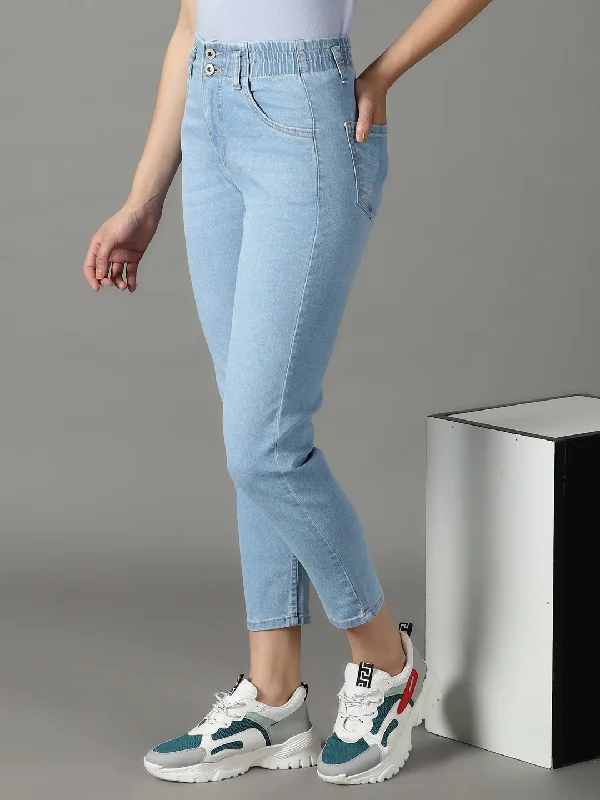 Daily Comfort Women's Blue Solid Boyfriend Fit Denim Jeans