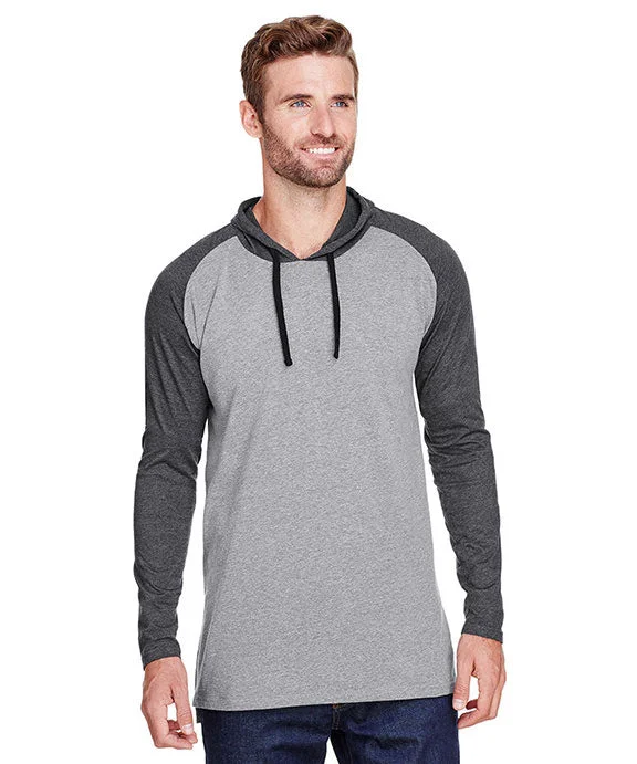 Classic Color 6917 - LAT Mens Hooded Raglan Long Sleeve Fine Jersey T-Shirt | Grey Hthr/Vint Smoke/Black Classic Color 6917 - LAT Mens Hooded Raglan Long Sleeve Fine Jersey T-Shirt | Grey Hthr/Vint Smoke/Black