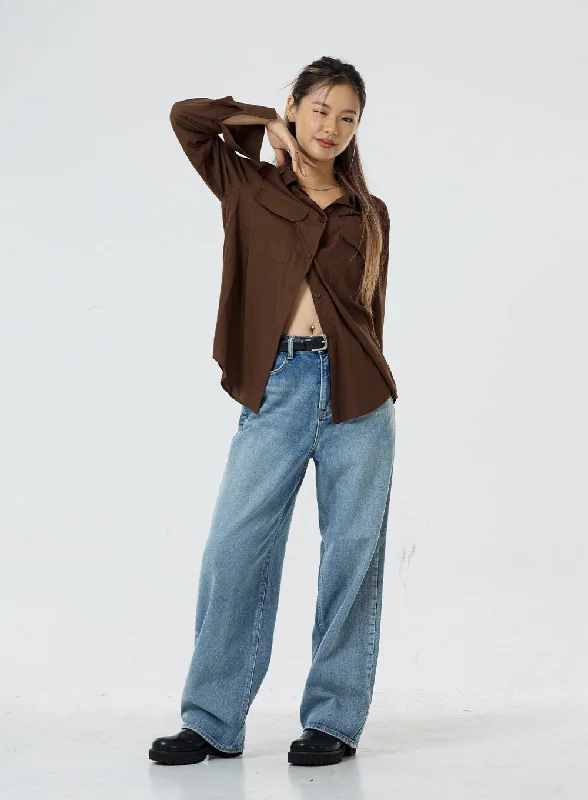 Street Letter Style Washed Wide Jeans CS05