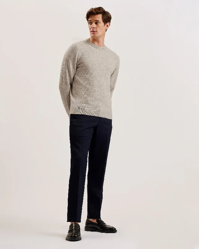 Street Fashion Loung Ls Diamond Stitch Crew Neck Taupe