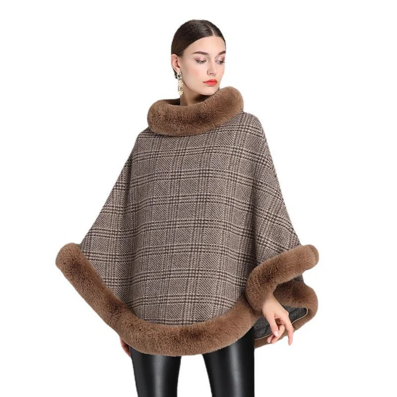 Spiritual Vitality Women's Imitation Rabbit Fur Collar Shawl Cape Loose Pullover