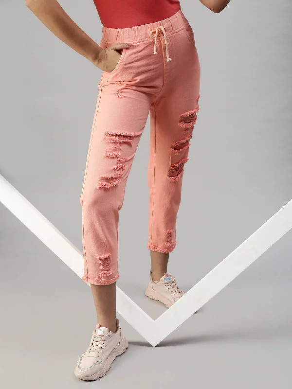 Simple Elegance Women's Denim Pink Jogger Jeans