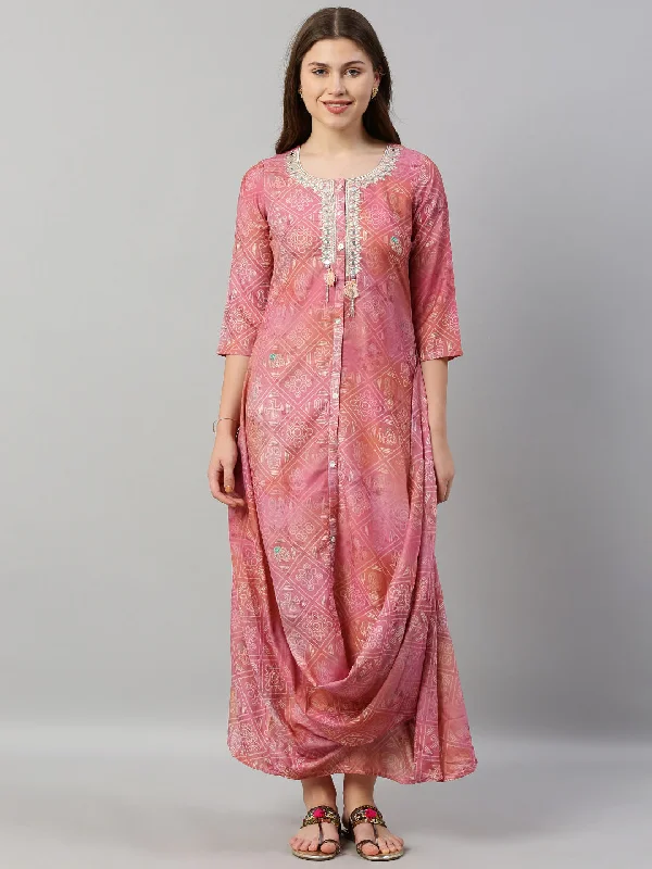 Double-sided Wear Neeru's Pink Printed A Line Kurta