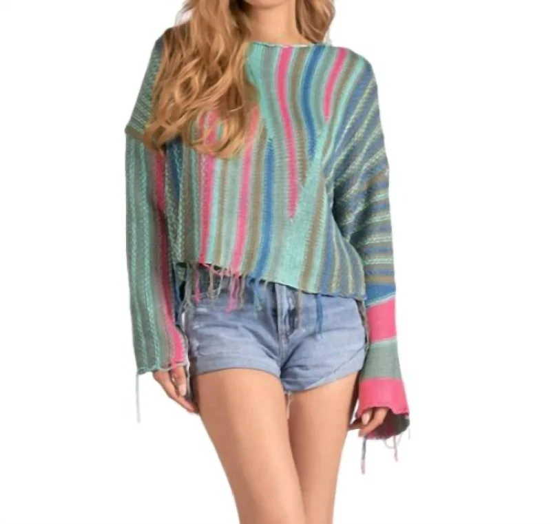 Relaxed Chic Distressed Hem Sweater In Multi Color