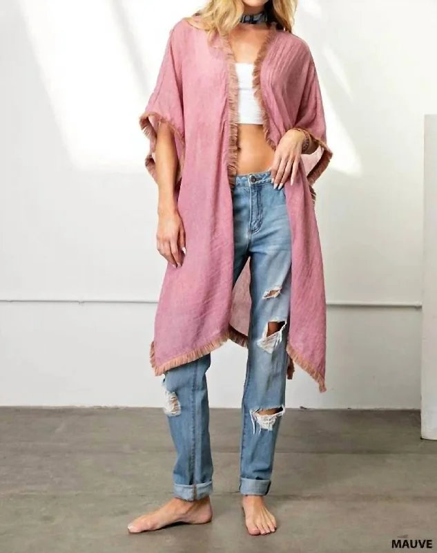 Modernism Fringe Trim Kimono In Mauve