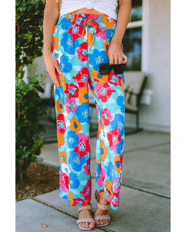 Nightclub Style Azura Exchange Abstract Floral Print Drawstring Pants - L