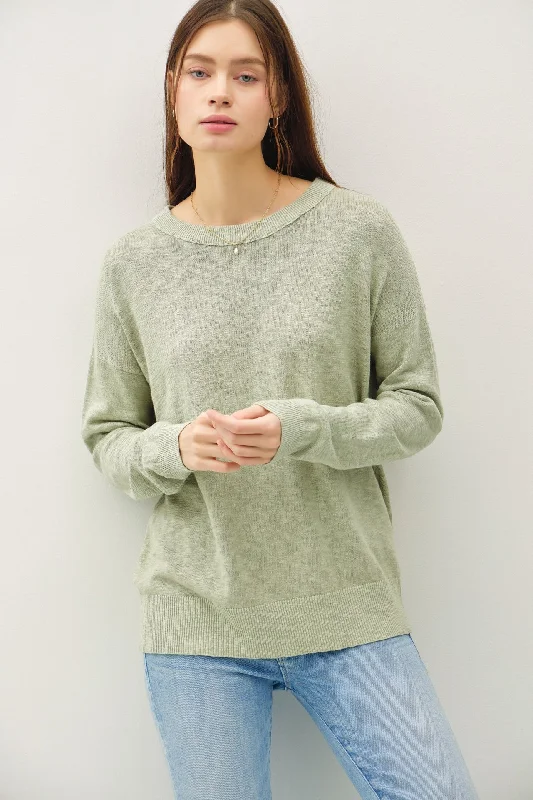 Fashionable And Versatile Light Olive Oversized Slub Knit Sweater