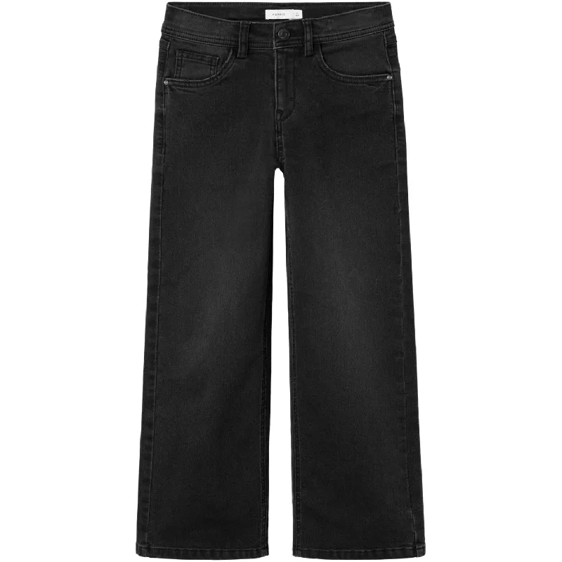 Street Vertical And Horizontal Design Name It Black Denim Rose Wide Jeans