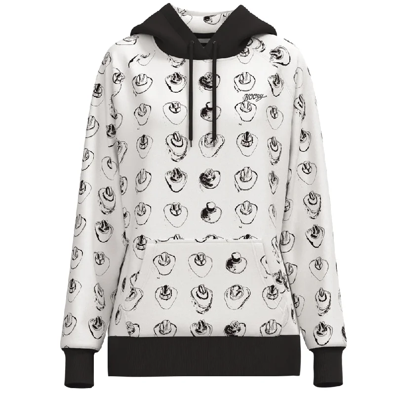 Retro Literary Style "Vaquera" White/Black w/Cowboy Hat Pattern Hoody