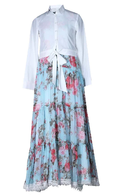 Personalized print Women's White Jacket With Sky Blue Printed Abaya