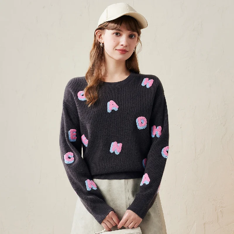 Effortless Comfort 100% Wool Cozy Alphabet Round Neck Sweater