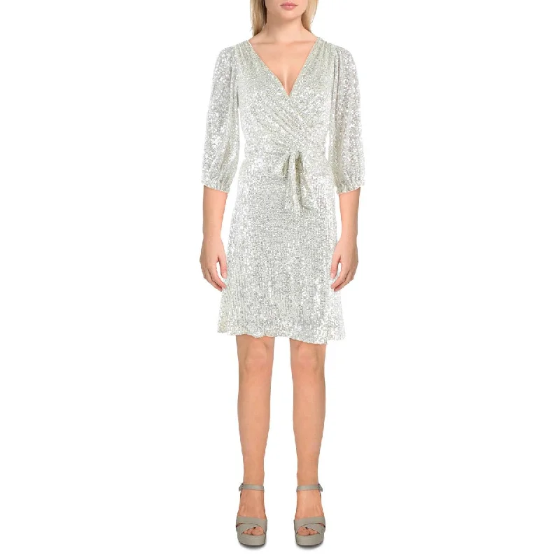 Urban Style DKNY Womens Petites Sequined Surplice Cocktail and Party Dress