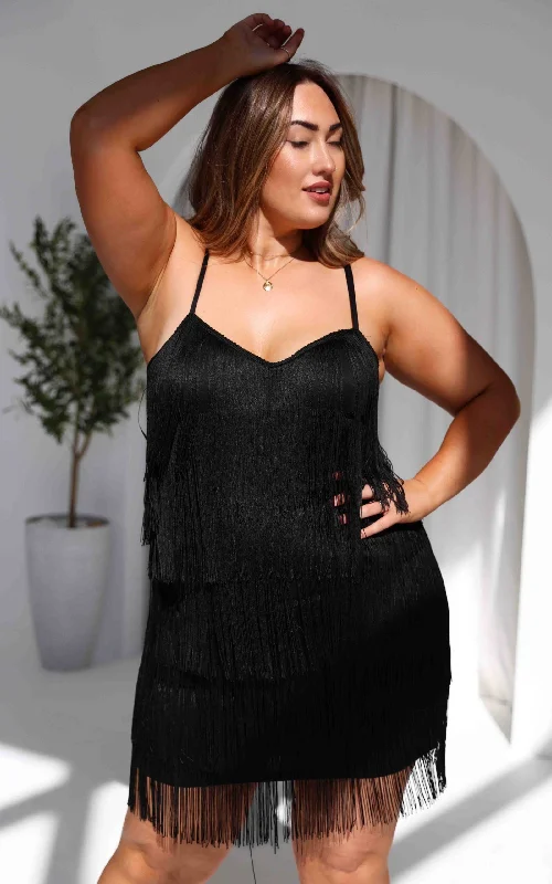 Elegant Comfort You Found Me Fringe Tassel Dress - Black